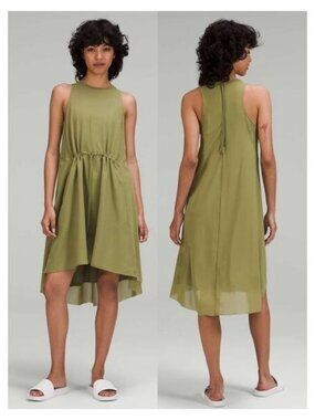 LULULEMON Mesh Overlay High-Neck Dress Bronze Green Size 4